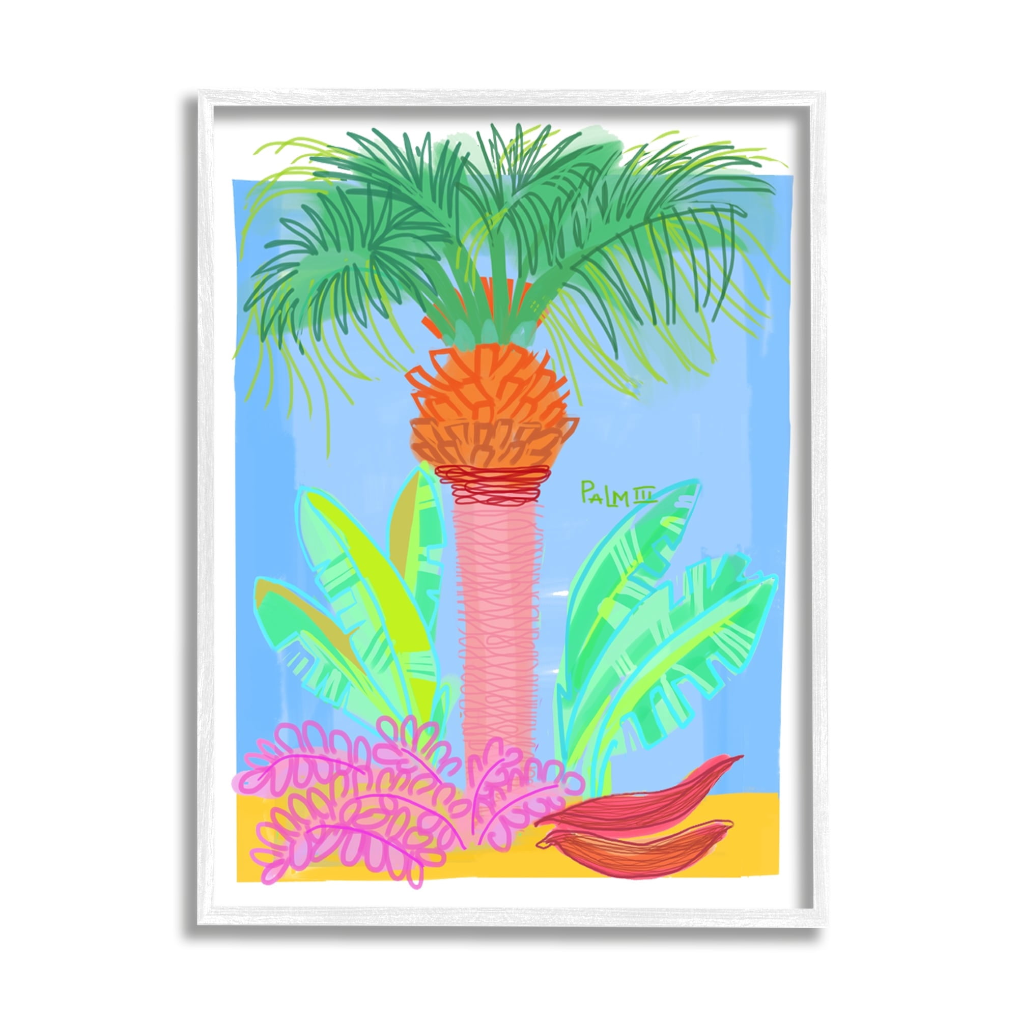 Stupell Industries Tropical Palm Tree Botanicals Summer Beach Day Graphic Art White Framed Art Print Wall Art, Design by unknown