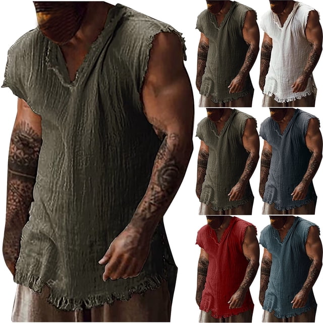 Sentmoon Mens Workout Tank Tops Summer Sleeveless V Neck Workout Clothes Solid Color Relaxed Fit Plus Size Muscle Men Compression Shirt Vacation for Layering Under Shirts Gray L