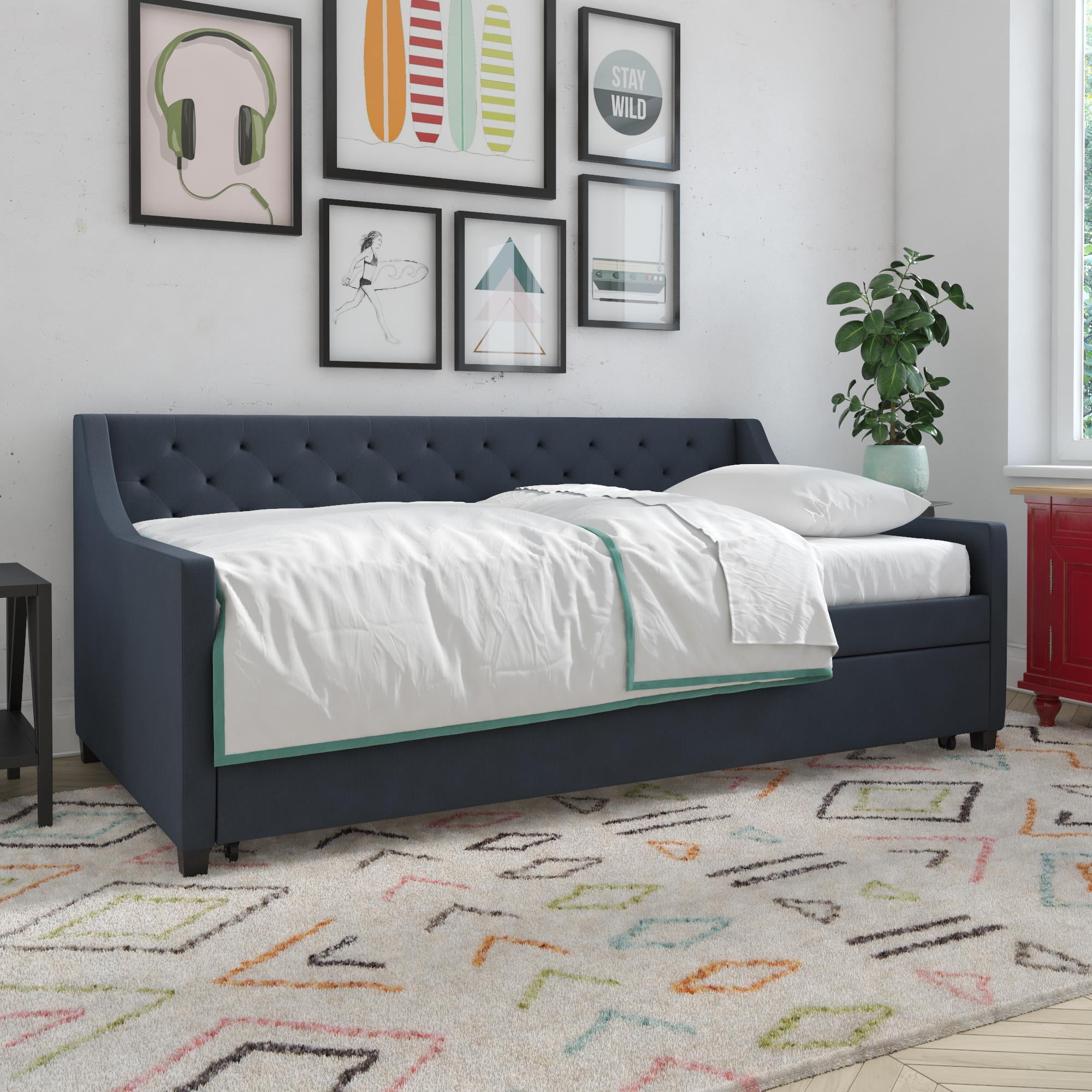 Novogratz Her Majesty Daybed and Trundle Blue Linen Walmart