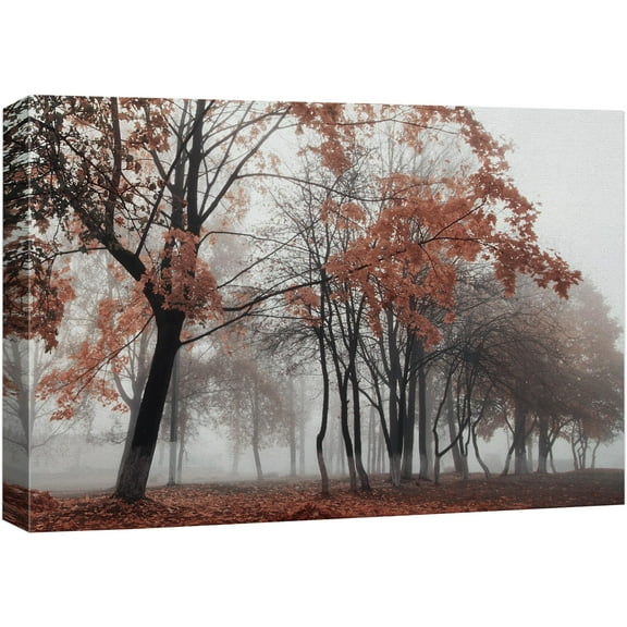 IDEA4WALL Adhesive Canvas Print Wall Art Foggy Red Maple Forest Modern Art Nature Wilderness Botanical Landscape Artwork Rustic Calm/Relax/Zen for Living Room, Bedroom, Office - 16"x24"
