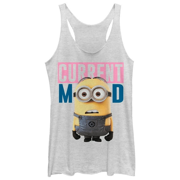 Women's Despicable Me Minions Current Mood  Racerback Tank Top White Heather Medium