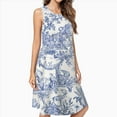 thumbnail image 2 of Blue Toile De Jouy Casual Sleeveless Loose Sundress Dress For Women Summer Dress Daily Woman, 2 of 4