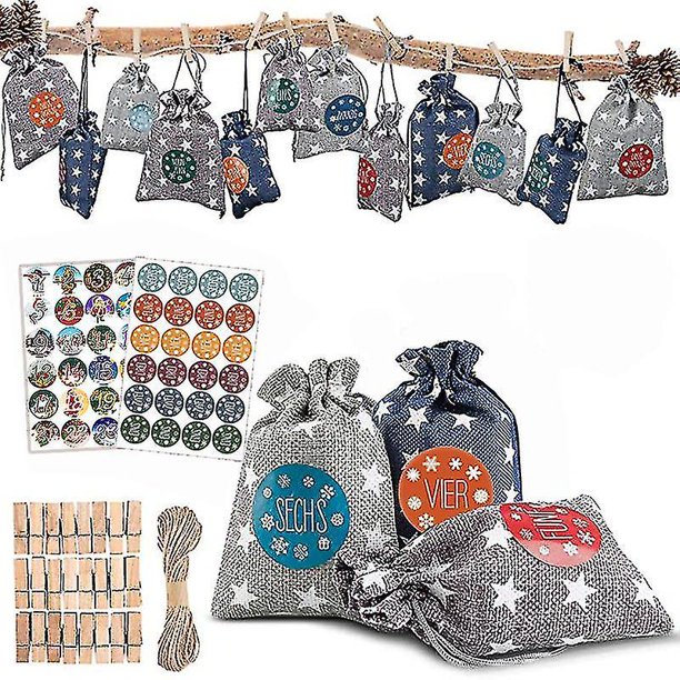 Bolsa de arpillera navideña YUANXCMXG con estrellas calendario de adviento