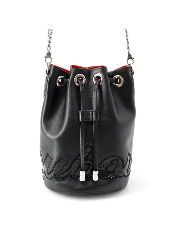 Pre-Owned Christian Louboutin shoulder bag, Marie Jane bucket leather, handbag, black,