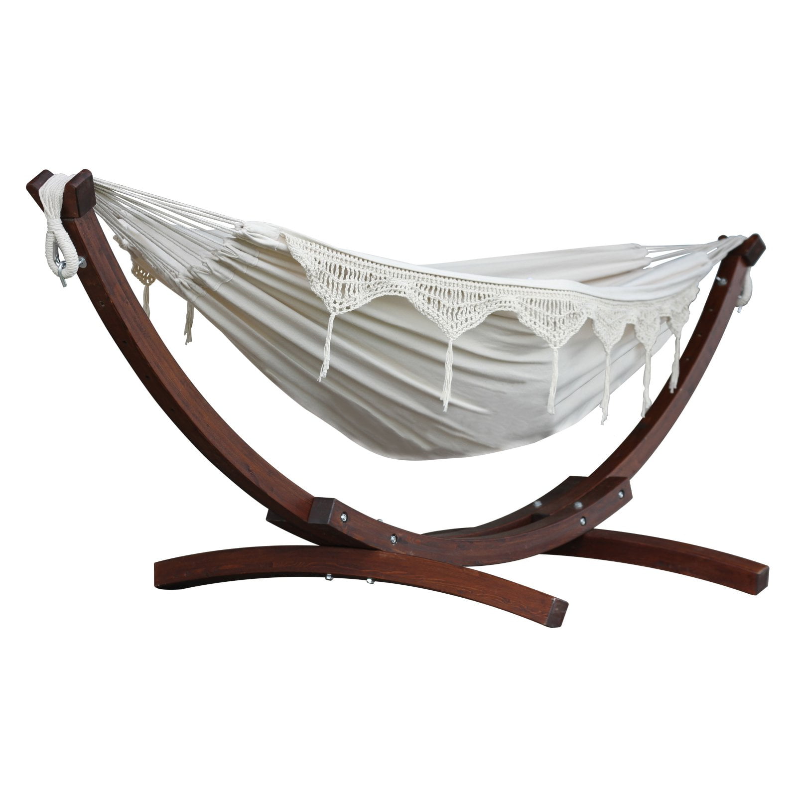 Vivere Double Cotton Hammock with Solid Pine Arc Stand by Vivere