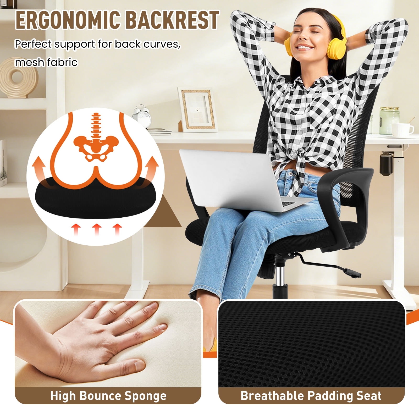 Dkelincs 32 inch Computer Desk and Chair Set Home Office Modern Wood Study Desk & Mesh Ergonomic Height Adjustable Office Chair for Small Spaces, Vintage & Black