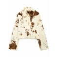 thumbnail image 3 of Female Faux Fur Crop Jacket Long Sleeve Cozy Winter Warm Leopard -Coat with Pockets White L, 3 of 9