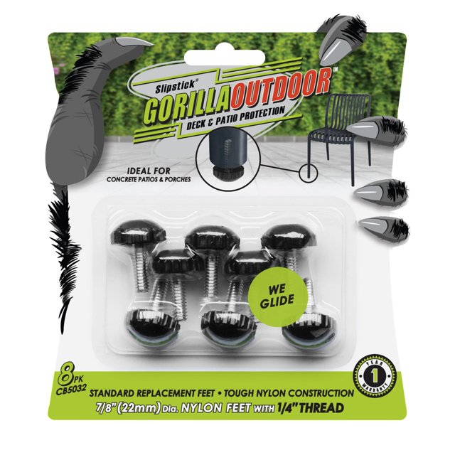 Niveladores para muebles Slipstick Gorilla Outdoor de nylon de 22 mm, paquete de 8