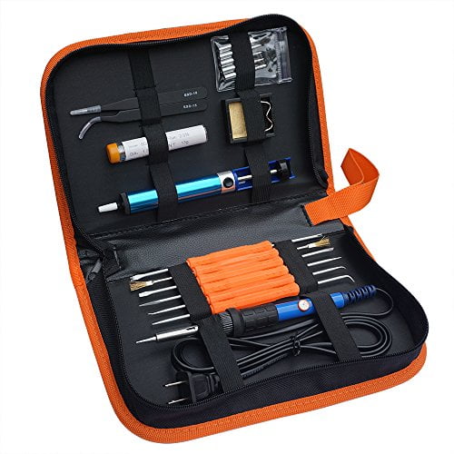 Desoldering Pump Stand and 6pcs Aid Tools in PU Carry Bag Tin Wire Tube Sywon Full Set 60W 110V Electric Soldering Iron Kit with Adjustable Temperature Welding Iron 2pcs Tweezers 5pcs Tips