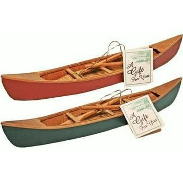 Hand-Crafted Wooden Canoe with Paddles Miniature Replica (1-pc) 11-inch