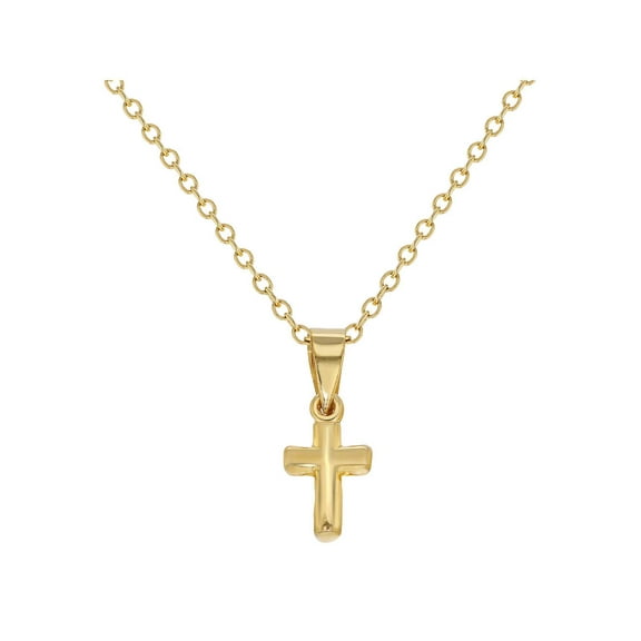 Gold Plated Religious Small Cross Pendant Necklace for Babies and Toddlers 16"