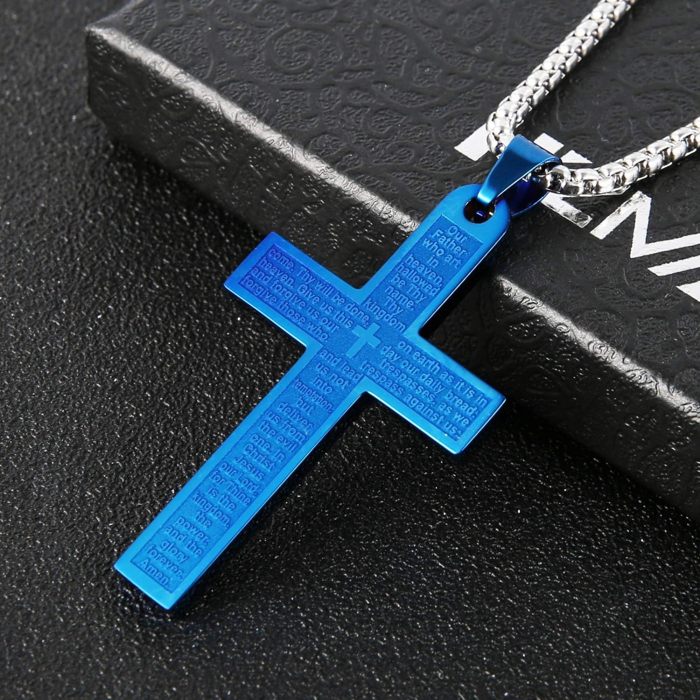 Celvieroot Stainless Steel Mens Womens Cross Necklace Lord's Prayer Pendant, 4 Colors Available