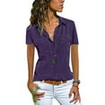 thumbnail image 2 of JustVH Womens Short Sleeve Lapel V Neck Button Down Blouse Tops, 2 of 3
