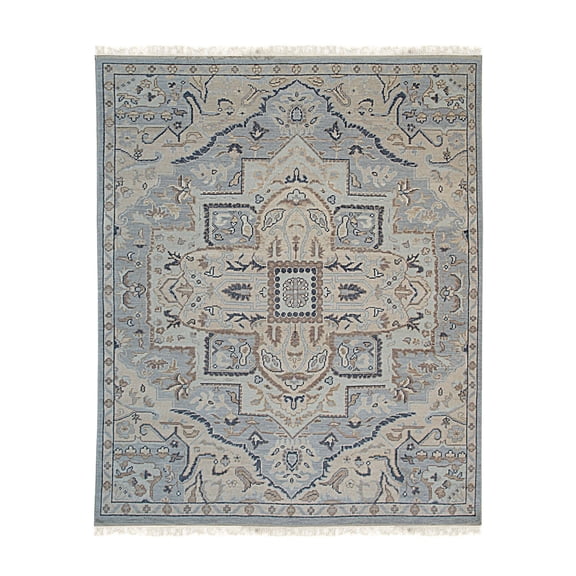 EORC Blue Hand Knotted Wool Traditional Heriz Rug, 8' x 10'