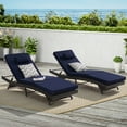 thumbnail image 2 of PAPROOS Outdoor Chaise Lounge Chair Set of 2, Wicker Outdoor Lounger Recliner with Cushions and 5-Level Adjustment Backrest, Modern Patio Lounge Chair for Poolside, Garden, Dark Blue, 2 of 9