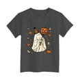 thumbnail image 6 of xaweyi Youth Girls Halloween Short Sleeve Crew Neck T-Shirt Single Ghost Pumpkin Border Print Holiday Top, 6 of 7