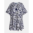 thumbnail image 5 of Terra & Sky Women's Plus Tie Front Mini Swing Dress with Short Puff Sleeves, Sizes 0X-4X, 5 of 5