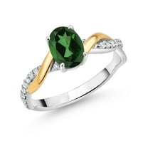 Gem Stone King 2 Tone 10K Yellow Gold and 925 Sterling Silver Emerald Envy Mystic Topaz and White Lab Grown Diamond Twisted Interwoven Ring for Women (0.91 Cttw, Available in Size 5,6,7,8,9)