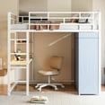 thumbnail image 2 of Euroco Full Size Loft Bed with Desk and Shelves, Metal Bed with Wardrobe, LED Light and USB Charging, White, 2 of 23