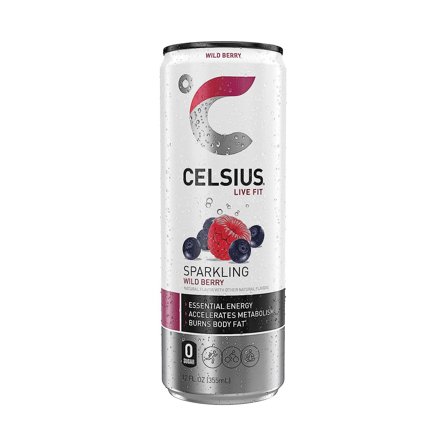 CELSIUS Sparkling Wild Berry, Functional Essential Energy Drink, 12 Fl Oz Pack of 24