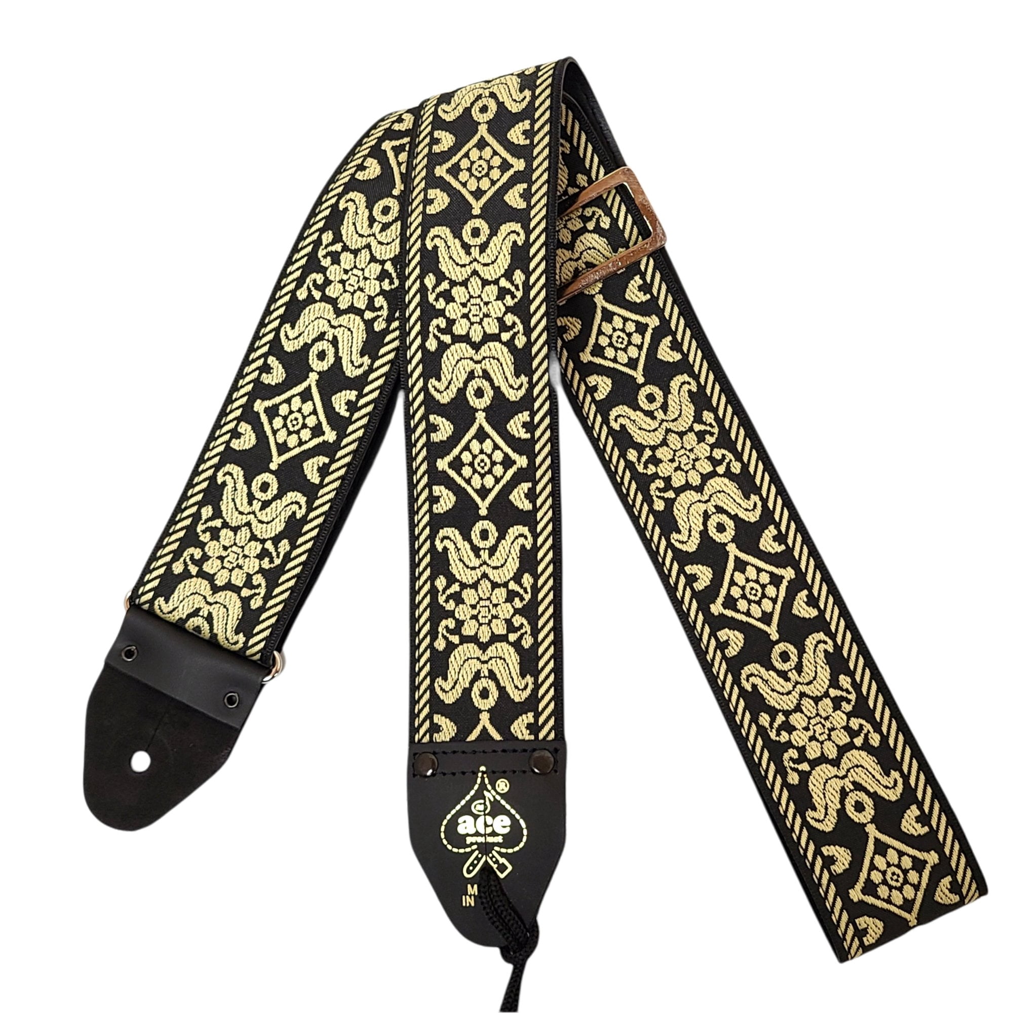 Ace Guitar Strap Vintage Style Jacquard Weave Old Gold