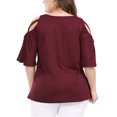 thumbnail image 3 of Unique Bargains Haut à Manches Épaules Dégagées pour Femme Grande Taille(Taille 3X) Rouge, 3 of 6