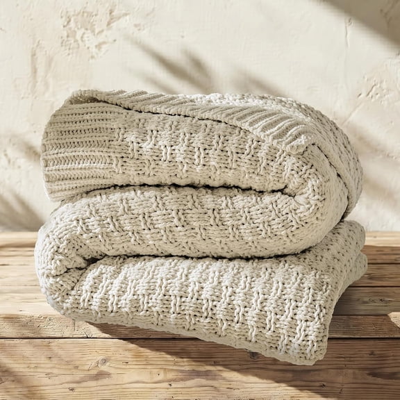 EVERGRACE Chunky Chenille Knit Throw Blanket, Birch, 50" x 60"