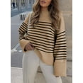 thumbnail image 5 of Women'S Oversized Long Sleeve Fuzzy Knit Casual Chunky Pullover Sweater Fall Outfits Clothes Camel Black Stripe XL, 5 of 8