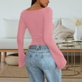 thumbnail image 5 of ClodeEU Womens Long Sleeve Shirts,Boat Neck Bell Sleeve Ribbed Ruched Clothes,Fall Off The Shoulder Going Out Tops Pink,Womens Plus L, 5 of 6