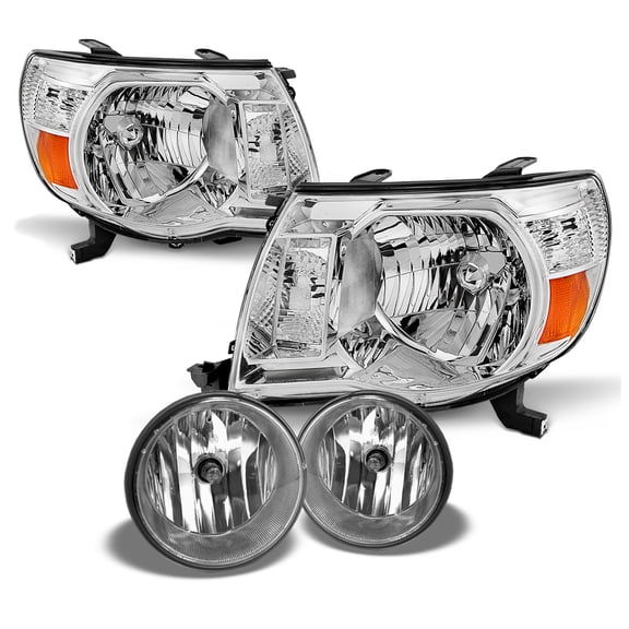AKKON - Fits 2005-2011 Toyota Tacoma Pickup Truck Chrome Headlights   Clear Fog Lamps Pair Left Right Replacement
