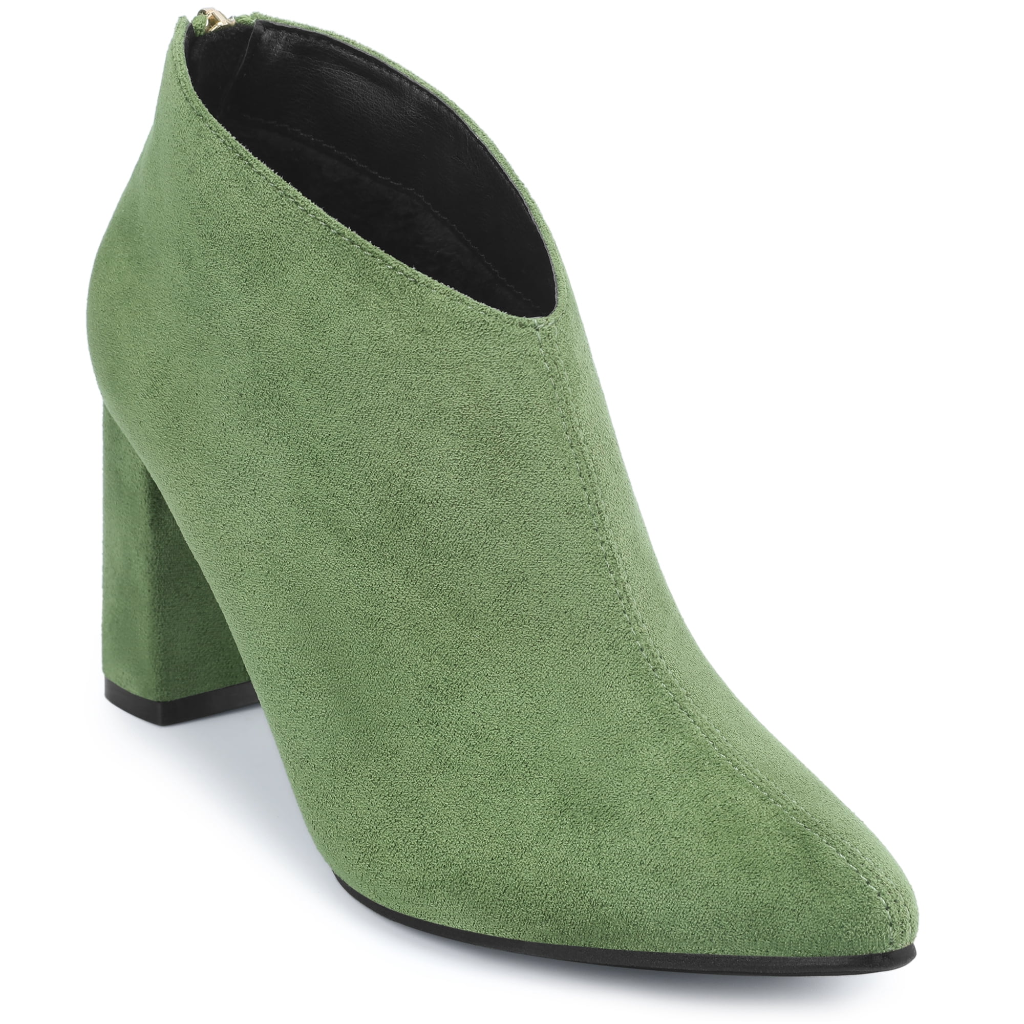 DARING DIVA Women's Pointed Toe Cutout Block Heel Ankle Booties Green 6
