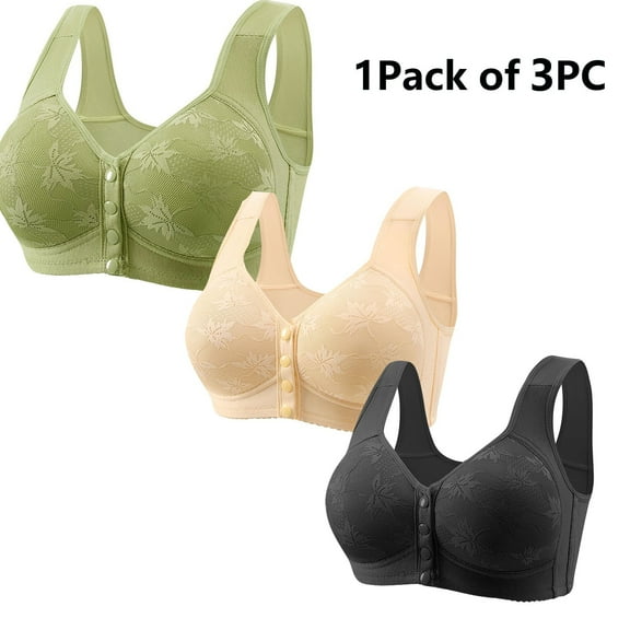 3PCS Divhosrg Front Closure Bras for Elderly Women, Daisy Bras for Older Women 42c, Front Clasp Bras 38c, 2025 Womens Bras No Underwire Full Support Multicolor 48