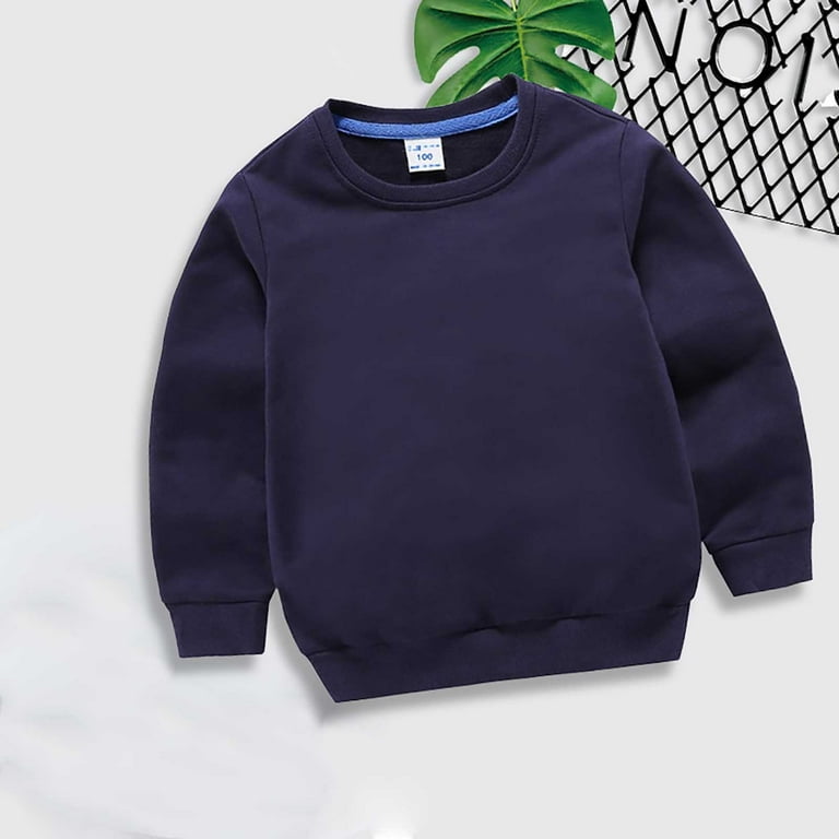 Kids Winter Sweatshirts Boys Girls Round Neck Pullover Solid Color Sweaters Tops Cotton Crewneck Sweatshirts Toddler Baby Autumn Pullovers Solid Color