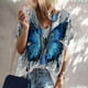 thumbnail image 2 of Camiseta de manga corta suelta con cuello en V y estampado de mariposa informal a la moda para mujer Pompotops hkajfhjk466838, 2 of 7
