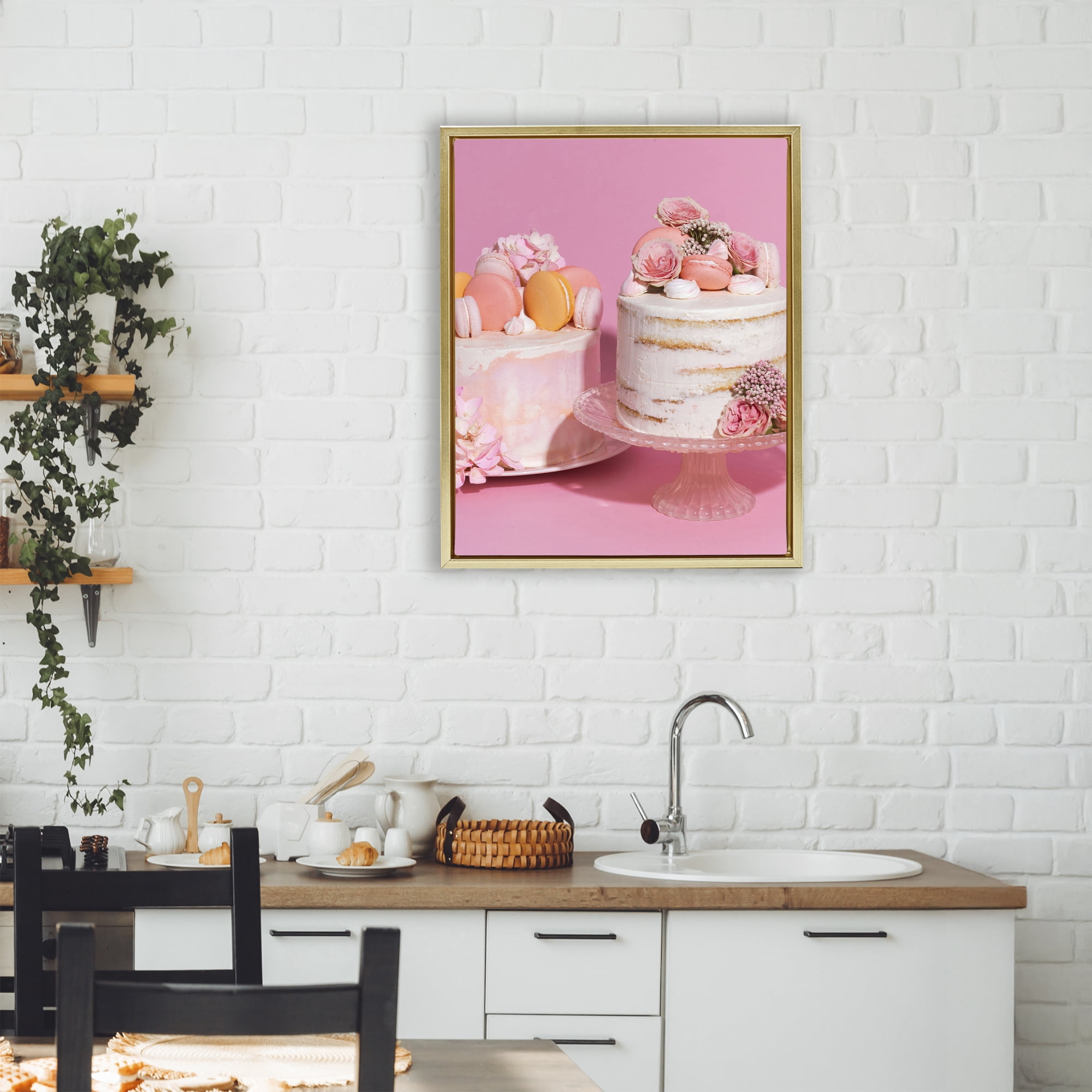 Stupell Industries Pink Pastel Macaroon Cakes Gold Framed Floater Canvas Wall Art, design by LISH Creative