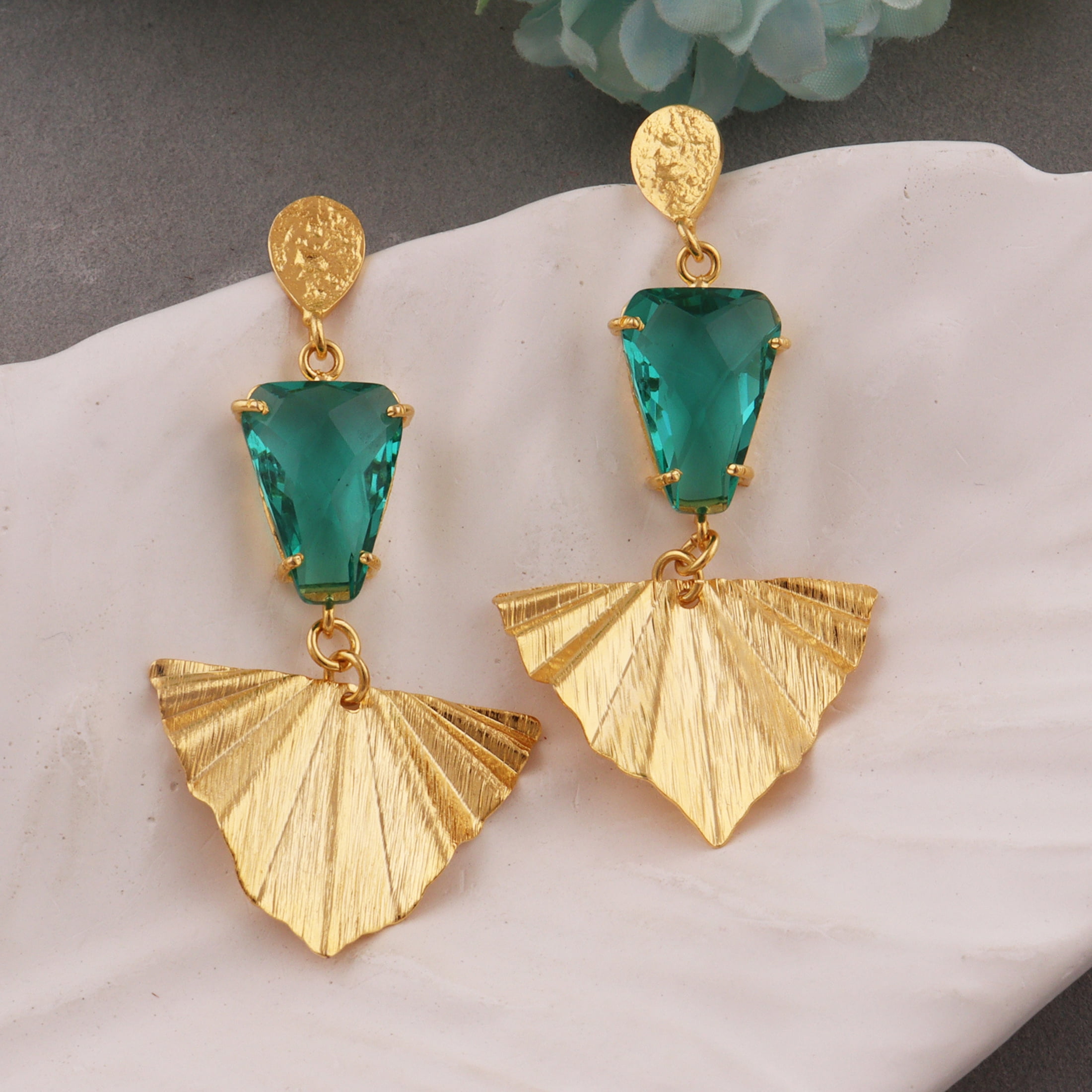 Zeva Jewels Apatite Quartz Gemstone Drop & Dangle 18k Gold Plated Brass Prong Setting Screw Back Earring
