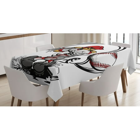 Teen Room Decor Tablecloth, Baseball Cartoon Player Hitting the Ball Boys Kids Caricature Print, Rectangular Table Cover for Dining Room Kitchen, 60 X 90 Inches, Grey Red White, by Ambesonne