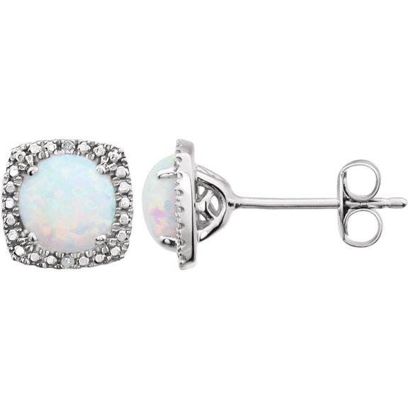 925 Sterling Silver Round 6mm Opal Polished Opal and .015 Dwt Diamond Earrings Jewelry for Women