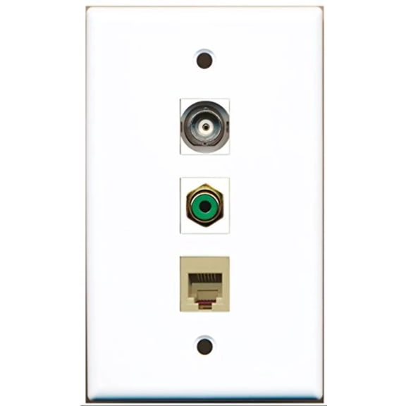 RiteAV - 1 Port RCA Green and 1 Port Phone RJ11 RJ12 Beige and 1 Port BNC Wall Plate