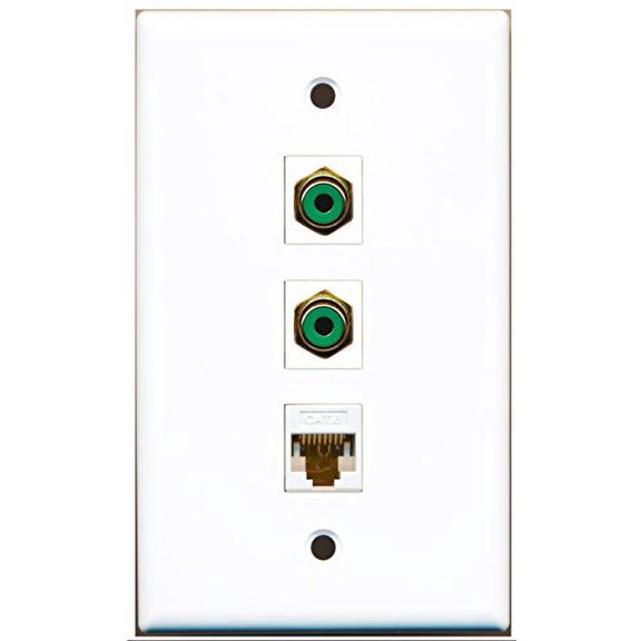 RiteAV - 2 Port RCA Green and 1 Port Cat6 Ethernet White Wall Plate