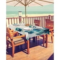 thumbnail image 2 of Boanket Outdoor Tablecloth with Umbrella Hole for Patio/Picnic/Party/Camping, Peacock Feather Waterproof Table Cloth Rectangle Table Cover Washable, Teal Ethnic Rustic Farmhouse Elegant (60"x 120"), 2 of 7
