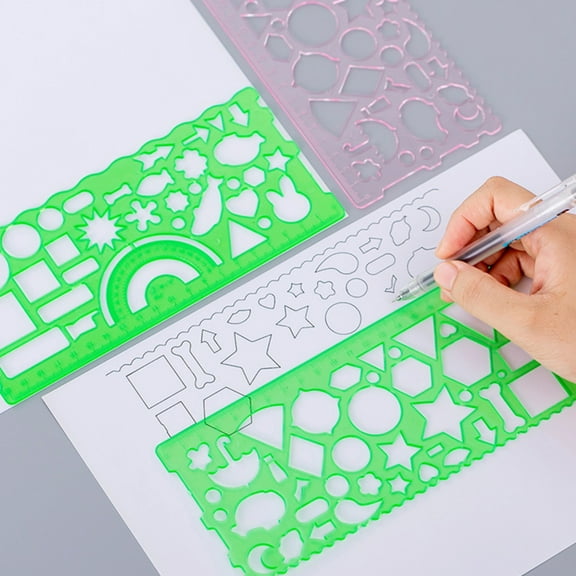 KALLORY 12Pcs Drawing Stencils Geometric Drawing Measuring Template Stencil Ruler for Students