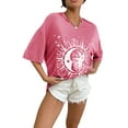 thumbnail image 3 of Seyurigaoka Women Juniors Summer Loose Tops, Leisure Style Sun Moon Print Round Collar Half Sleeve T-shirt Pullover Base Shirt, 3 of 8