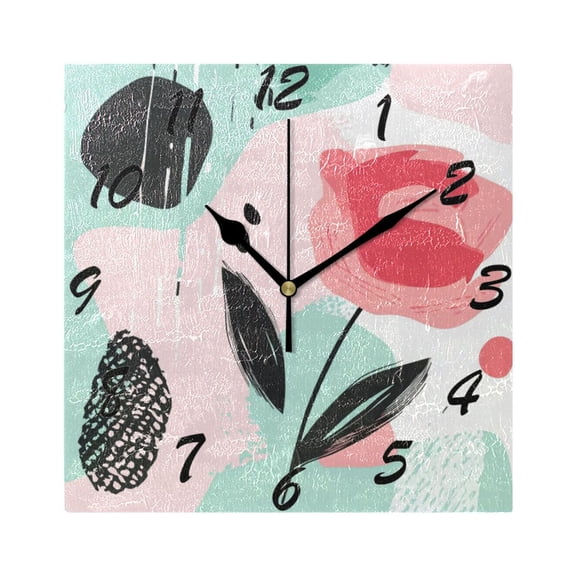 Square Wall Clock Silent Non-Ticking Battery Operated Retro 7.78" Clock for Bedroom Living Room Decor Large and Cartoonish Rose