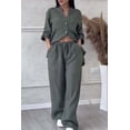 thumbnail image 1 of Conjunto informal de 2 piezas para mujer, traje holgado elegante con cuello en V, camisa de manga larga, pantalones informales, moda deportiva, primavera y verano, 1 of 5