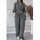 thumbnail image 1 of Traje de manga larga para mujer, pantalones de pierna ancha, camisa con bolsillo, sólido, 2 piezas, moda informal, prendas de vestir sencillas para oficina, primavera y verano, 2024, 1 of 5