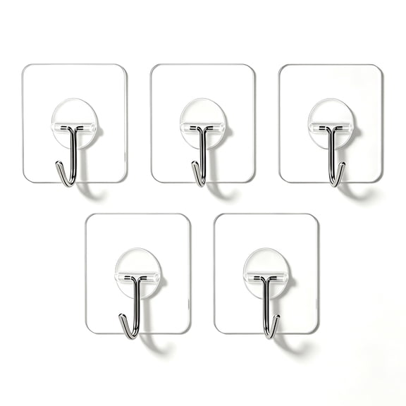 5 Pack Adhesive Wall Hooks 13LB Heavy Duty No Drill Large Transparent Waterproof Hooks for Bathroom Kitchen Towel Coat