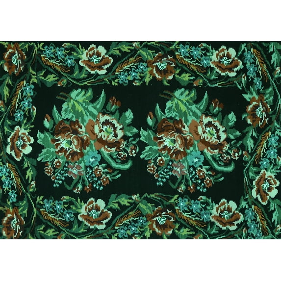Ahgly Company Machine Washable Indoor Rectangle Medallion Turquoise Blue French Area Rugs, 8' x 12'