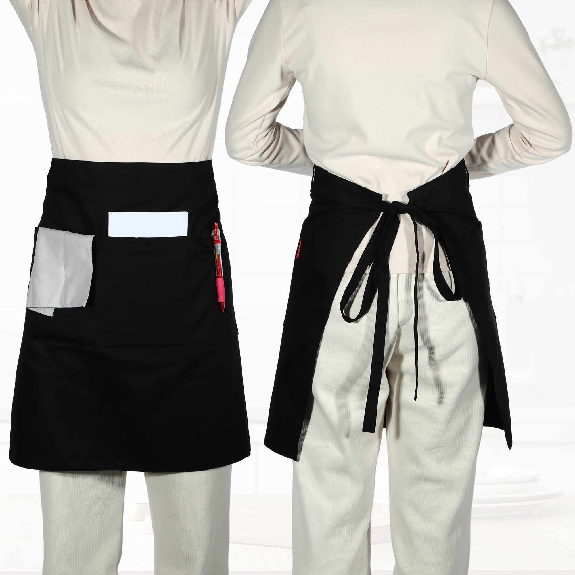 Unique Bargains Serving Cooking Versatile Waist Apron with Pockets Black