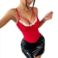 thumbnail image 2 of Corsé con Cuello en V, Tirantes Ajustables y Ribete de Encaje con Volantes para Mujer Top Corto Moldeador Rojo S, 2 of 10